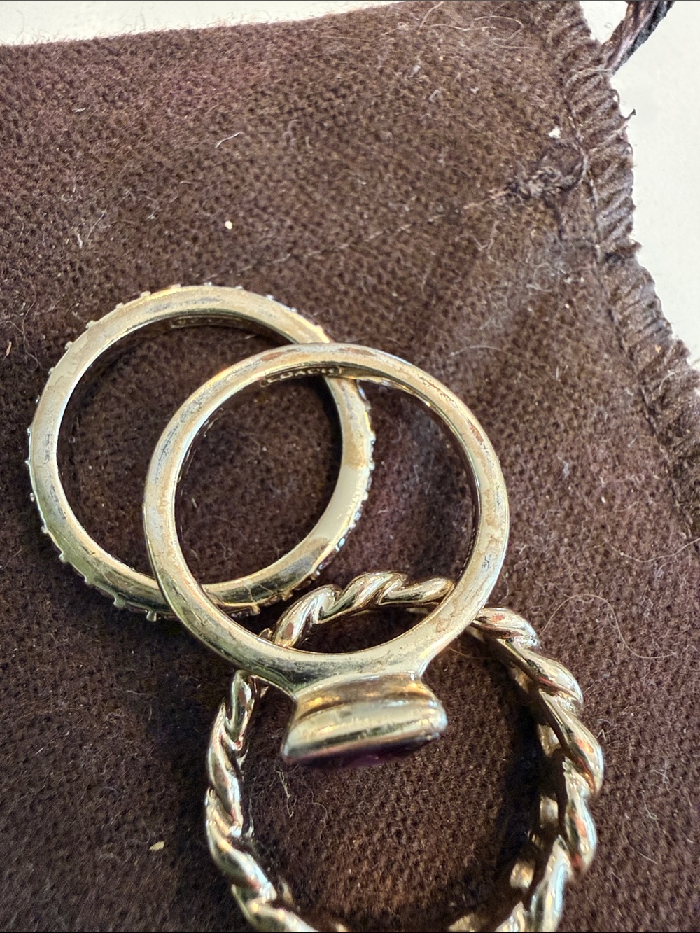 COACH Gold-Tone Stackable Ring Set with Purple Stone - Picture 3 of 5